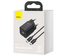 Baseus Super Si greitas įkroviklis 1C 25W su USB-C - USB-C kabelis 1m - Juodas