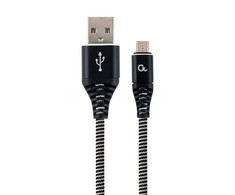 GEMBIRD CC-USB2B-AMmBM-2M-BW Premium medvilninis pintas Micro-USB įkrovimo ir duomenų laidas 2m juodas/baltas