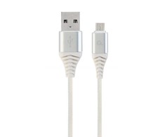 GEMBIRD CC-USB2B-AMmBM-2M-BW2 Gembird Premium medvilninis pintas Micro-USB įkrovimo ir duomenų kabelis,2m,sidabrinis/baltas