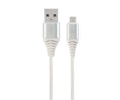 GEMBIRD CC-USB2B-AMmBM-2M-BW2 Gembird Premium medvilninis pintas Micro-USB įkrovimo ir duomenų kabelis,2m,sidabrinis/baltas