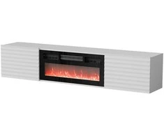 Laikiklis Cama Meble Televizorius - Smeg Cama RTV Spintelė 183x35x37 Balta Matinė + Juodas Židinys