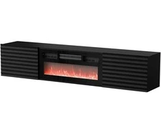 Laikiklis Cama Meble Televizoriaus spintelė - Cama Tula 183x35x37 Juoda Matinė + Juodas Židinys