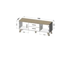 TV staliukas Cama Meble Televizoriaus Stovas - Cama LOTTA 140 Cm Baltas Sonoma Ąžuolas