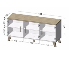 Cama Meble Svetainės komoda - LOTTA 150 3D Wotan ąžuolas + matinė juoda