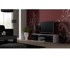 TV staliukas Cama Meble Televizoriaus Stovas - Cama Soho 140 Balta/Juoda Blizgi