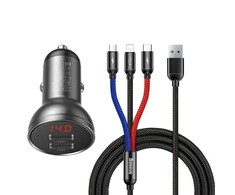 Baseus automobilinis įkroviklis 24W su 3-in-1 USB kabeliu 1.2m