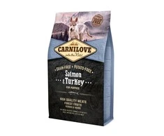 Carni Love Šunų Maistas - Carni Love Lašiša ir Kalakutiena Šuniukams Sausas Maistas 4kg 38% Baltymų 20% Riebalų