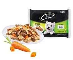Šlapias ėdalas šunims CESAR, rinkinys su vištiena ir morkomis, jautiena ir daržovėmis, 4x100 g