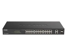 Šakotuvas D-LINK EasySmart 24 jungtys PoE/PoE+ Gigabit &amp; 2 Jungtys Combo / SFP biudžetas 370 vatų stelažinis jungiklis ONVIF