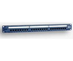 EmiterNet Panel 19″, 24xRJ45 UTP cat.5e (1U) with shelf, mėlynas (PoE)
