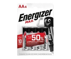Baterijų Komplektas - Energizer Alkaline Max AA 1,5V 4 Vnt. Ekologiška Pakuotė