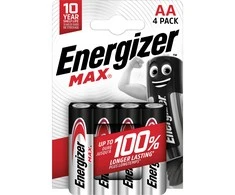 Baterijų Komplektas - Energizer Alkaline Max AA 1,5V 4 Vnt. Ekologiška Pakuotė
