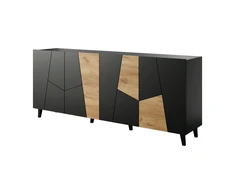 Cama Meble Komoda - Etna 200x42x82 Juoda Matinė + Ąžuolas Craft