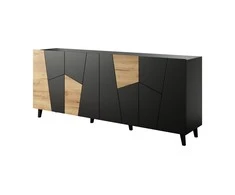 Cama Meble Komoda - Etna 200x42x82 Juoda Matinė + Ąžuolas Craft