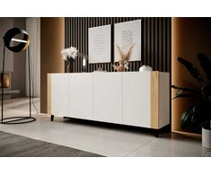 Cama Meble Baldų Komoda - Faro 200x42x82, Balta Matinė + Ąžuolas Craft