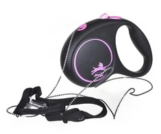 Flexi Black Design S pavadėlis šunims iki 12kg virvinis 5m rožinės spalvos