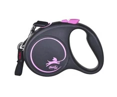 Flexi Black Design S pavadėlis šunims iki 15kg juostinis 5m rožinės spalvos