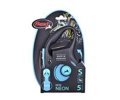Flexi New Neon S pavadėlis šunims iki 15kg juostinis 5m mėlynos spalvos