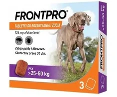 FRONTPRO planšetė šunims XL 136mg 25-50kg 3 vnt.