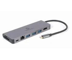 GEMBIRD A-CM-COMBO5-05 kelių prievadų adapteris C tipo USB 5in1 šakotuvas + HDMI + PD + kortelių skaitytuvas + LAN