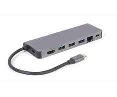 GEMBIRD A-CM-COMBO5-05 kelių prievadų adapteris C tipo USB 5in1 šakotuvas + HDMI + PD + kortelių skaitytuvas + LAN