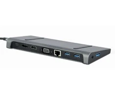 GEMBIRD A-CM-COMBO9-02 USB tipo C 9in1 kelių prievadų adapteris USB Hub3.0 + HDMI + DisplayPort + VGA + PD + LAN + stereo garsas
