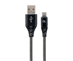 GEMBIRD CC-USB2B-AMCM-2M-BW Premium medvilnės pintas Type-C USB įkrovimo ir duomenų laidas 2m juodas/baltas