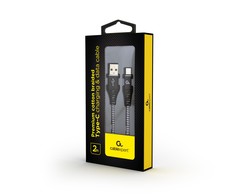 GEMBIRD CC-USB2B-AMCM-2M-BW Premium medvilnės pintas Type-C USB įkrovimo ir duomenų laidas 2m juodas/baltas