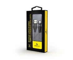 GEMBIRD CC-USB2B-AMCM-2M-BW Premium medvilnės pintas Type-C USB įkrovimo ir duomenų laidas 2m juodas/baltas