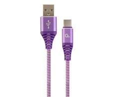 GEMBIRD CC-USB2B-AMCM-2M-PW Gembird Premium medvilninis pintas Type-C USB įkrovimo ir duomenų laidas,2m,violetinė/baltas