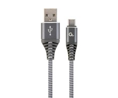 GEMBIRD CC-USB2B-AMCM-2M-WB2 Gembird Premium medvilnės pintas Type-C USB įkrovimo ir duomenų laidas,2m,pilkas/baltas