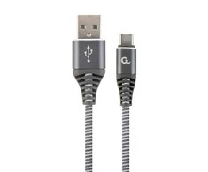 GEMBIRD CC-USB2B-AMCM-2M-WB2 Gembird Premium medvilnės pintas Type-C USB įkrovimo ir duomenų laidas,2m,pilkas/baltas