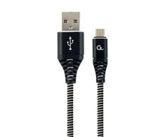 GEMBIRD CC-USB2B-AMmBM-1M-BW Premium medvilninis pintas Micro-USB įkrovimo ir duomenų laidas 1m juodas/baltas
