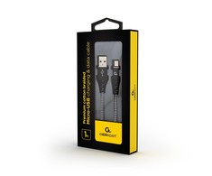 GEMBIRD CC-USB2B-AMmBM-1M-BW Premium medvilninis pintas Micro-USB įkrovimo ir duomenų laidas 1m juodas/baltas