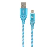 GEMBIRD CC-USB2B-AMmBM-1M-VW Gembird Premium medvilninis pintas Micro-USB įkrovimo ir duomenų laidas,1m,mėlynas/baltas