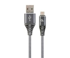GEMBIRD CC-USB2B-AMmBM-1M-WB2 Premium medvilnės pintas Micro-USB įkrovimo ir duomenų laidas 1m pilkas/baltas