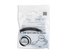 GEMBIRD CC-LMAM-1.5M Gembird USB sinchronizavimo ir įkrovimo spiralinis kabelis, 8 kontaktų, 1.5 m, juodas