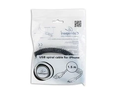 GEMBIRD CC-LMAM-1.5M Gembird USB sinchronizavimo ir įkrovimo spiralinis kabelis, 8 kontaktų, 1.5 m, juodas