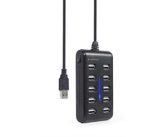 GEMBIRD 10 prievadų USB 2.0 HUB juodas