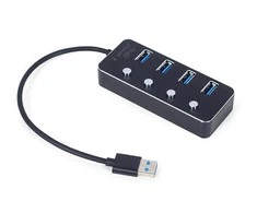 GEMBIRD USB 3.1 Gen 1 4 prievadų šakotuvas su jungikliais juodas