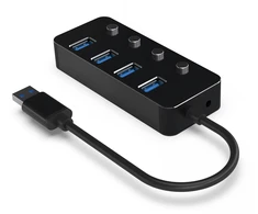 GEMBIRD USB 3.1 Gen 1 4 prievadų šakotuvas su jungikliais juodas