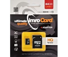 IMRO atminties kortelė Micro SD 64GB 100MB/s class 10 UHS I su adapteriu SD