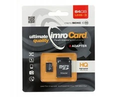 IMRO atminties kortelė Micro SD 64GB 100MB/s class 10 UHS 3 su adapteriu SD