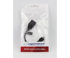 Kabelis Esperanza EB180 EB180 (Micro USB M - USB 2.0 B tipo, F tipo F kištukas; 0,10m; spalva juoda)
