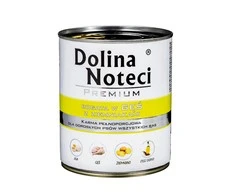 Visavertis konservuotas pašaras visų veislių suaugusiems šunims Dolina Noteci PREMIUM su žąsiena ir bulvėmis 800g