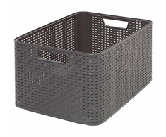 Plastikinis krepšys CURVER RATTAN STYLE, L, tam. pilkos sp., 44 x 33 x 23 cm, 30 l
