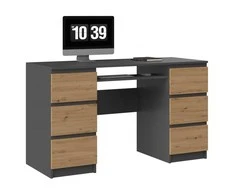 Top E Shop Rašomasis stalas - KUBA 130x51x76 cm Antracitas/Artisan 6 stalčių
