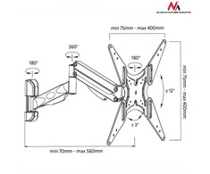 Laikiklis Tvirtinimo sienelė televizoriui Maclean MC-784 (sukamasis, pakreipiamas, sieninis, 32" - 55", maks. 20kg)