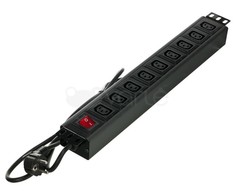 19 colių ilgio maitinimo lizdas 230 V - 9 lizdai (IEC320 C13), su LED jungikliu, 1,8 m laidu CEE 7/7 ALANTEC