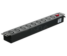 19 colių ilgio maitinimo lizdas 230 V - 9 lizdai (IEC320 C13), su LED jungikliu, 1,8 m laidu CEE 7/7 ALANTEC